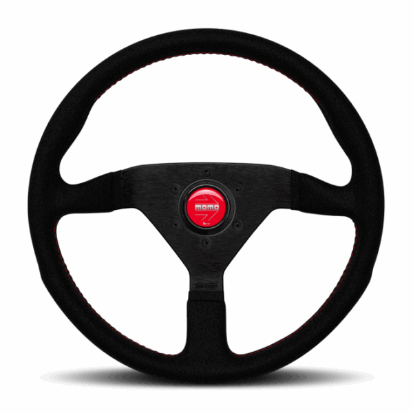 Momo Montecarlo Alcantara Steering Wheel 350 mm - Black/Red Stitch/Black Spokes