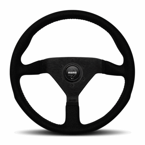Momo Montecarlo Alcantara Steering Wheel 320 mm - Black/Black Stitch/Black Spokes