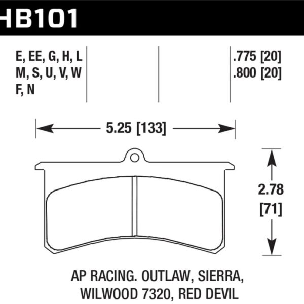 Hawk DTC-50 Wilwood SL/AP Racing/Outlaw 20mm Race Brake Pads