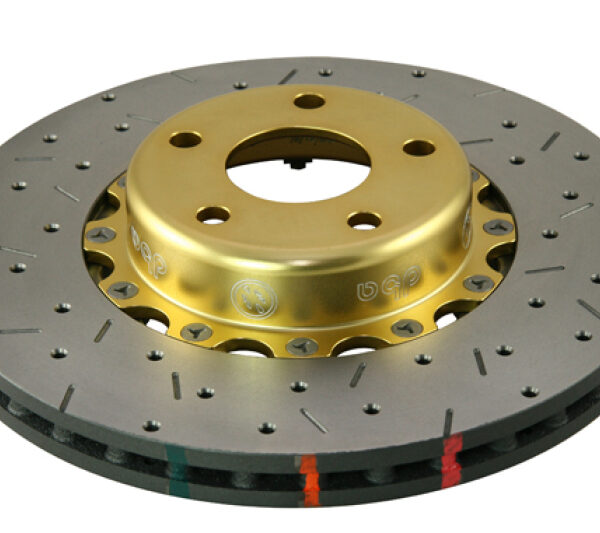 DBA 02-10 WRX / 13+ FR-S / 13+ BRZ Premium Front Drilled & Slotted 5000 Series Rotor w/ Gold Hat