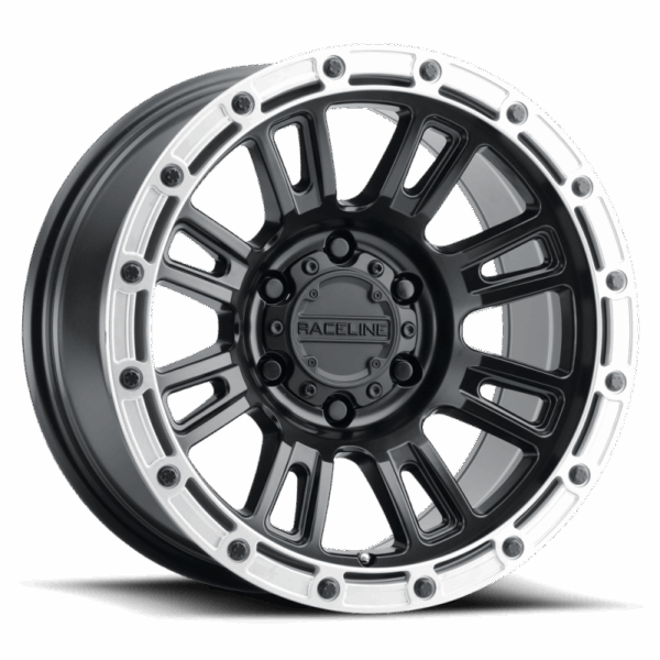 Raceline 956BS Compass 18x9in / 8x170 BP / -12mm Offset / 125.2mm Bore - Black & Silver Lip Wheel