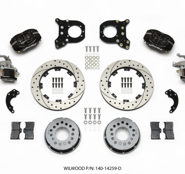 Wilwood Forged Dynalite P/S Rear Kit w/MC4 P-Brake Drilled Chev 12 Bolt w/Clip Elimin-Staggered