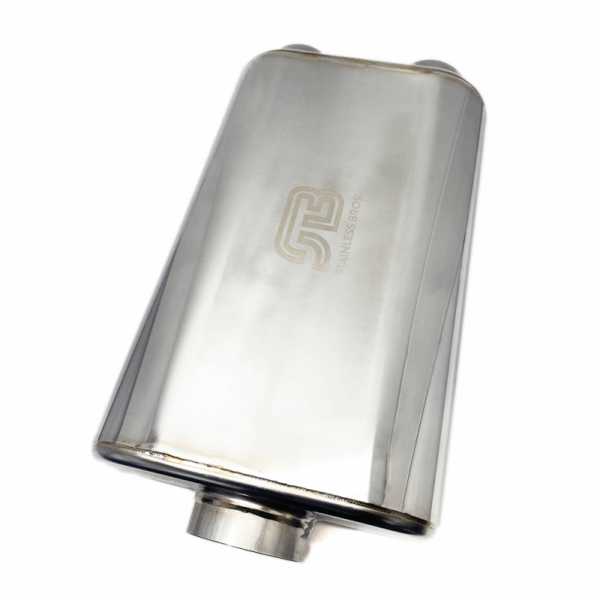 Stainless Bros 17in Overall Length 3in Oval SS304 Matte Finish Muffler 3in Center In/Center Out