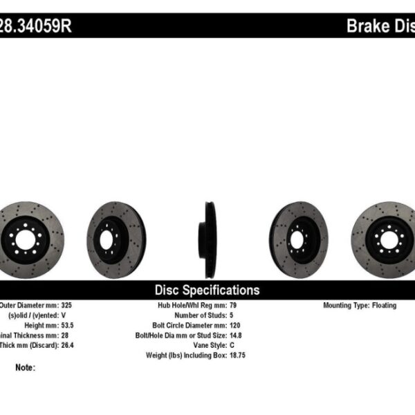 StopTech 01-06 BMW M3 Drilled Right Front Rotor