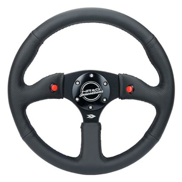 NRG Reinforced Steering Wheel (350mm/ 2.5in. Deep) Sport Leather Racing/ 4mm Matte Black Spoke