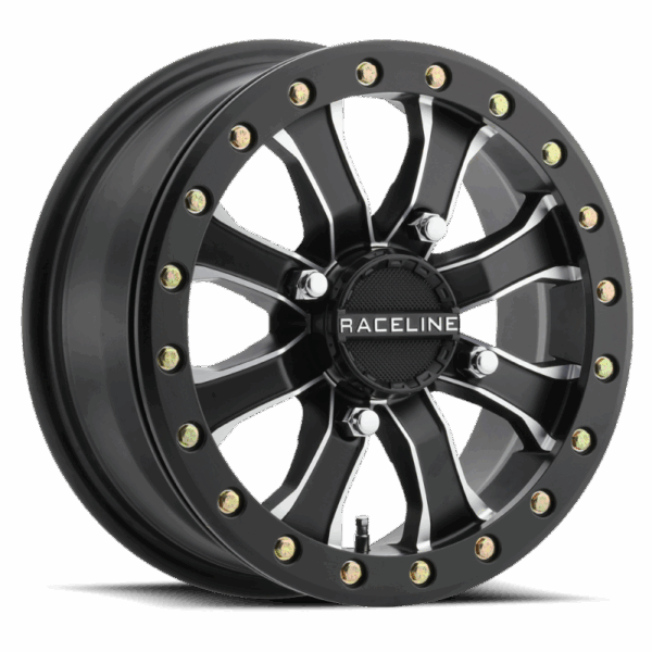 Raceline A71MB Mamba 15x6in / 4x156 BP / 40mm Offset / 132.5mm Bore- Black & Machined Beadlock Wheel