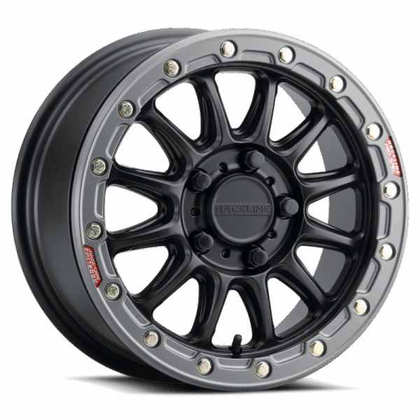 Raceline A14BG Alpha 15x10in/5x114.3 BP/25mm Offset/68mm Bore - Black & Gunmetal Ring Beadlock Wheel