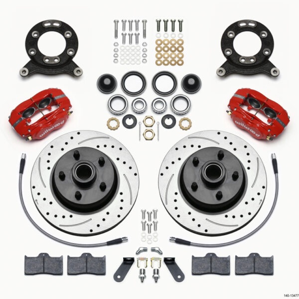 Wilwood Forged Dynalite-M Front Kit 11.30in 1 PC Rotor&Hub Drill-Red 1970-1973 Mustang Disc & Drum