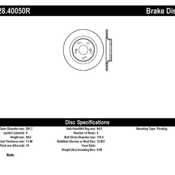 StopTech 00-09 Honda S2000 Drilled Right Rear Rotor