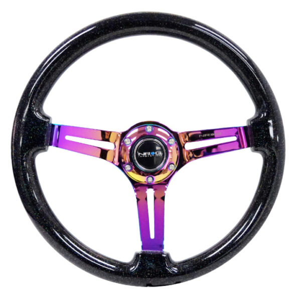 NRG Reinforced Steering Wheel (350mm / 3in. Deep) Blk Multi Color Flake w/ Neochrome Center Mark