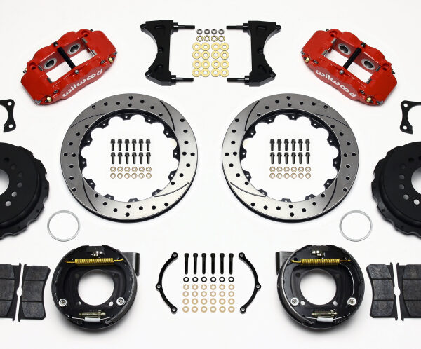 Wilwood Narrow Superlite 4R Rear P-Brk Kit 12.88in Drilled Red 58-64 Olds/Pontiac Ends 2.81in Offset