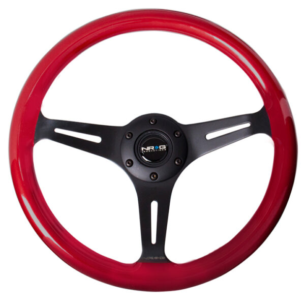 NRG Classic Wood Grain Steering Wheel (350mm) Red Pearl/Flake Paint w/Black 3-Spoke Center