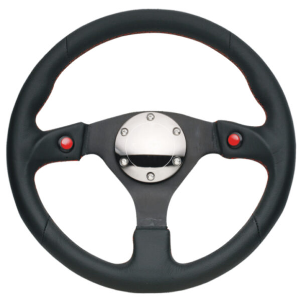 NRG Reinforced Steering Wheel (320mm) Blk Leather w/Dual Buttons