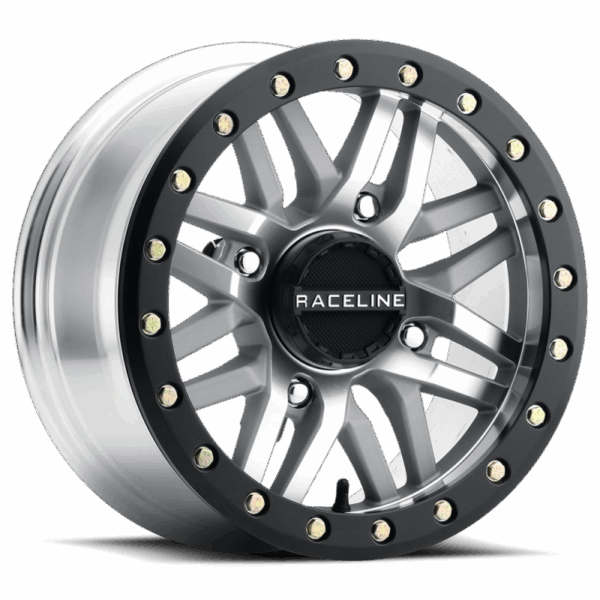 Raceline A91MA Ryno 15x7in/4x137 BP/10mm Offset/110.18mm Bore - Machined & Black Ring Beadlock Wheel