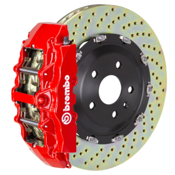 Brembo 05-07 Quattroporte Front GT BBK 6 Piston Cast 380x34 2pc Rotor Drilled-Red