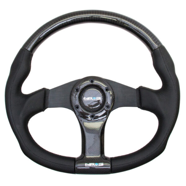 NRG Carbon Fiber Steering Wheel (350mm) Oval Shape Black w/Leather Trim