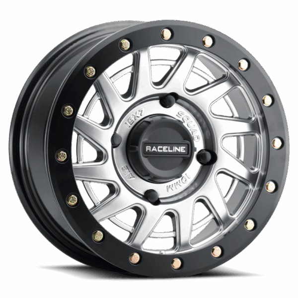 Raceline A12SB Squad 15x7in/4x156 BP/38mm Offset/132.5mm Bore - Silver & Black Ring Beadlock Wheel