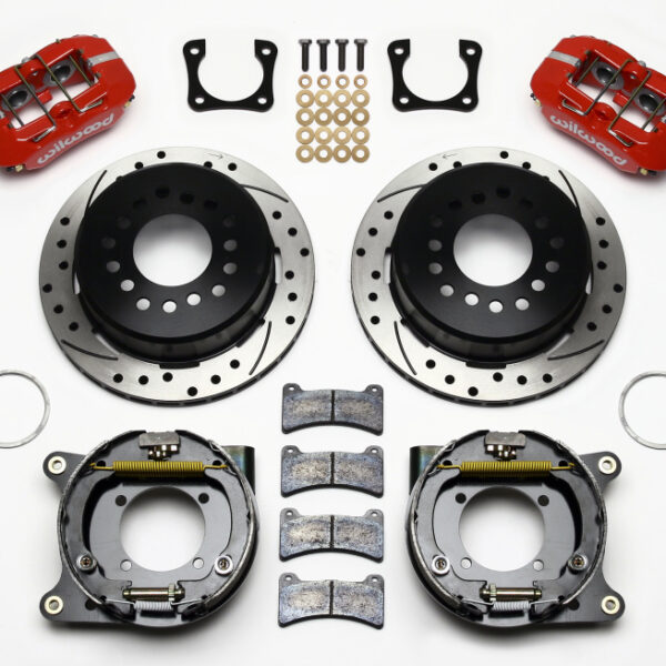 Wilwood Dynapro Low-Profile 11.00in P-Brake Kit Drill-Red Chevy 12 Bolt Spcl 2.81in Off Stag Mount
