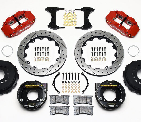 Wilwood Narrow Superlite 4R Rear P-Brk Kit 12.88in Drilled Red Chevy 12 Bolt w/ C-Clips