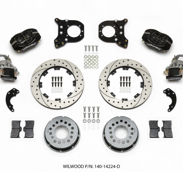 Wilwood Forged Dynalite P/S Rear Kit w/MC4 P-Brake Drilled Chev 12 Bolt w/Clip Eliminator
