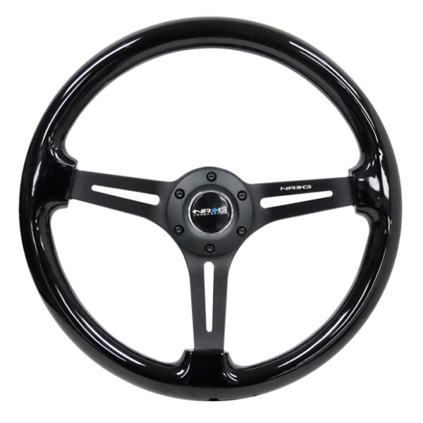 NRG Reinforced Steering Wheel (350mm / 3in. Deep) Blk Wood w/Blk Matte Spoke/Black Center Mark