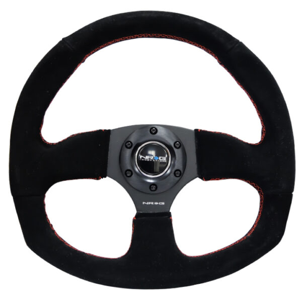 NRG Reinforced Steering Wheel (320mm Horizontal / 330mm Vertical) Suede w/Red Stitch