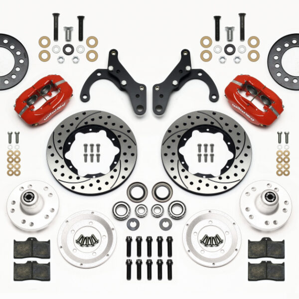 Wilwood Forged Dynalite Front Kit 11.00in Drill-Red 65-68 Chevy Impala -Drum Spindle