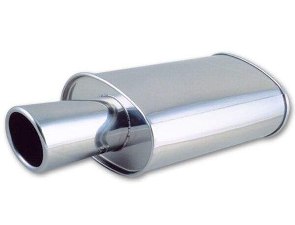 Vibrant StreetPower Oval Muffler with 4in Round Tip Angle Cut Rolled Edge - 2.5in inlet I.D.