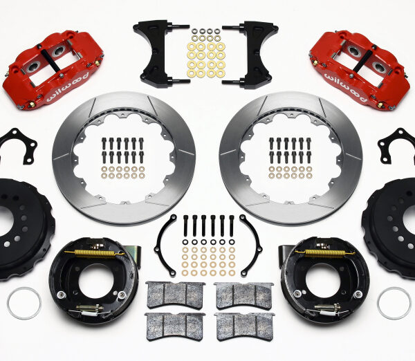 Wilwood Narrow Superlite 4R Rear P-Brk Kit 12.88in Red Mopar/Dana 2.36in Off w/Snap Ring Brng