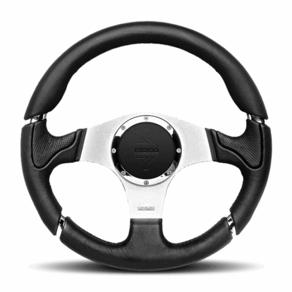 Momo Millenium Steering Wheel 350 mm - Black Leather/Black Stitch/Brshd Spokes