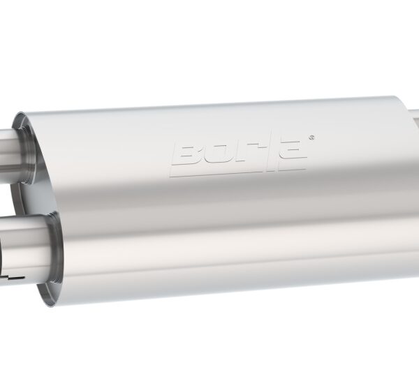 Borla Transverse Flow Notched Muffler - Oval Single Inlet/Dual Outlet 2.5in 19in x 10.5in x 5.5in
