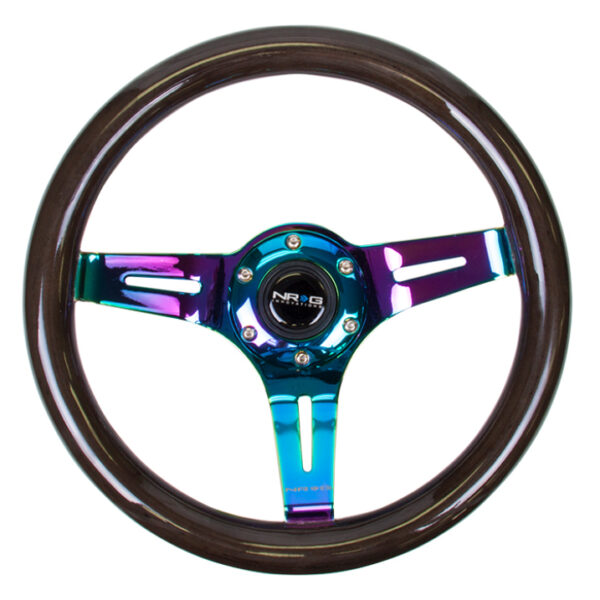 NRG Classic Wood Grain Steering Wheel (310mm) Black w/Neochrome 3-Spoke Center