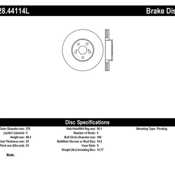 StopTech 03-08 Pontiac Vibe / 05-09 Scion tC / 03-08 Toyota Matrix Front Left Drilled Rotor