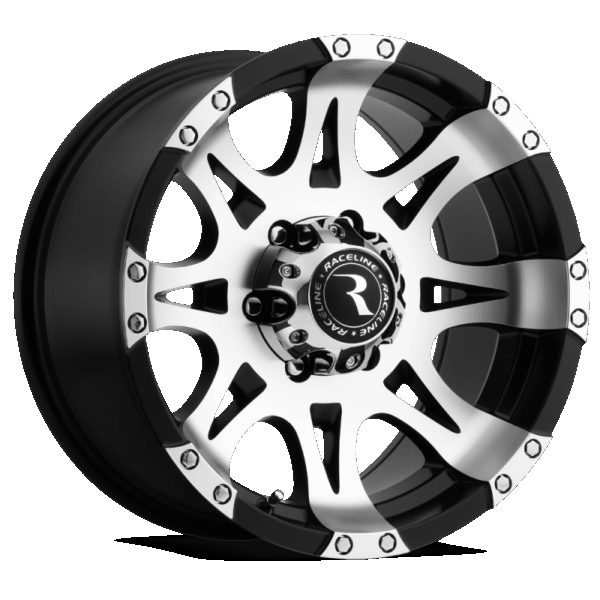 Raceline 982 Raptor 17x9in / 8x170 BP / -12mm Offset / 130.81mm Bore - Black & Machined Wheel