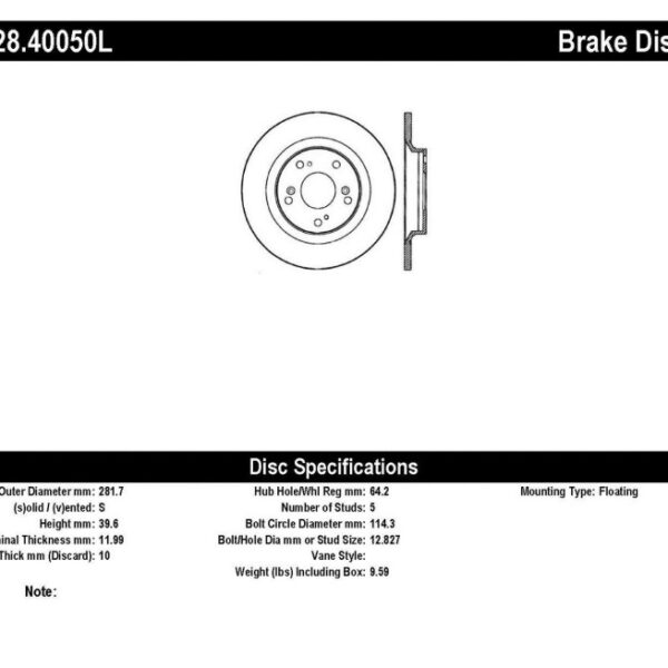 StopTech 00-09 Honda S2000 Drilled Left Rear Rotor