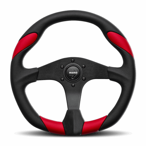 Momo Quark Steering Wheel 350 mm - Black Poly/Black Spokes/Red Inserts