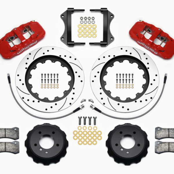 Wilwood AERO6 Front Hat Kit 15.00 Drilled Red 2007-2011 BMW E90 Series w/Lines