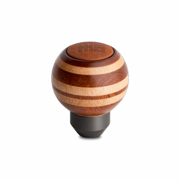Momo Targa Heritage Shift Knob - Round Wood, Layered Mahogany and Beechwood, Leather Insert Top