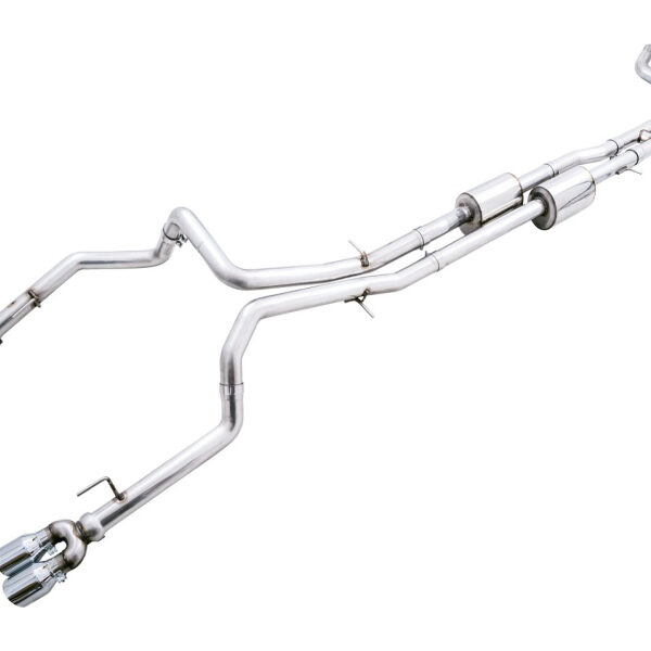 AWE Tuning 22-23 GMC Sierra 1500 AT4X 6.2L 0FG Catback Split Dual (Flat Bumper) - Chrome Silver Tips