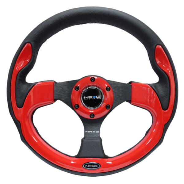 NRG Reinforced Steering Wheel (320mm) Blk w/Red Trim & 5mm 3-Spoke