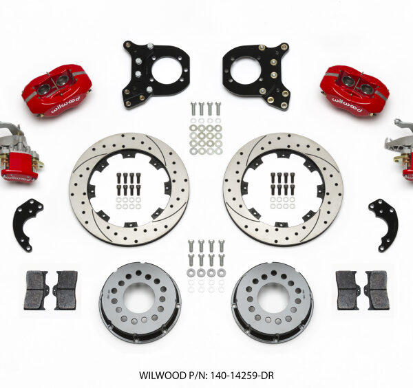 Wilwood Forged Dynalite P/S Rear Kit w/MC4 P-Brake Drill Red Chev 12 Bolt w/Clip Elimin-Staggered