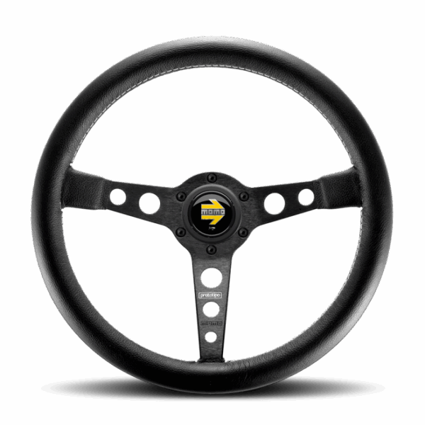 Momo Prototipo Steering Wheel 350 mm - Black Leather/Wht Stitch/Black Spokes