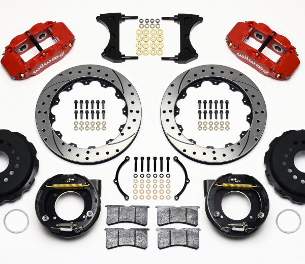 Wilwood Narrow Superlite 4R Rear P-Brk Kit 12.88in Drilled Red Ford 8.8 w/2.5in Offset-5 Lug