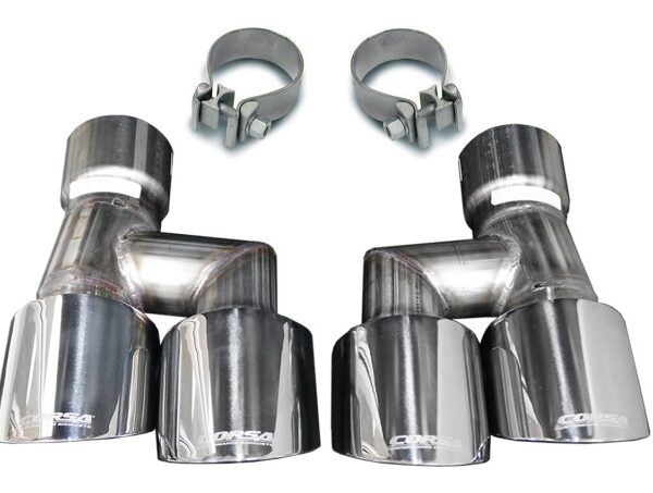 Corsa 18-23 4.0in Twin Tip Polished Pro-Series Tip Kit Fits No-Valve Mustang Exhaust Clamps Inc