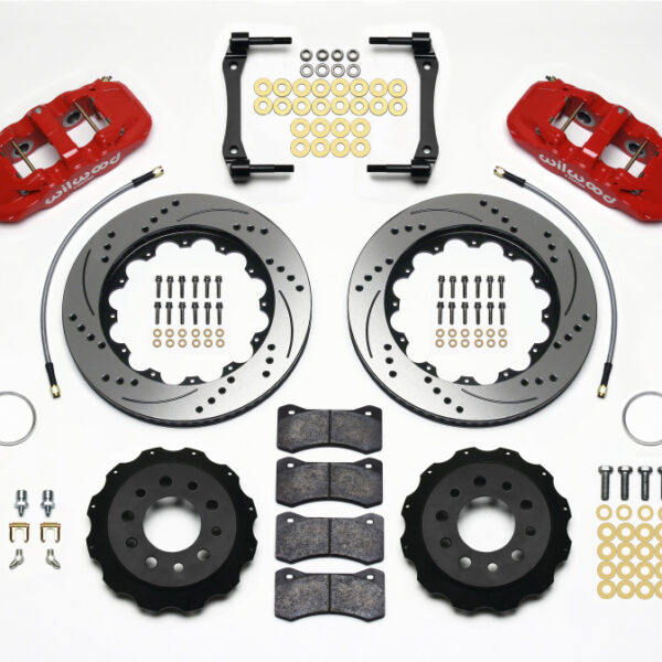 Wilwood AERO4 Rear Kit 14.25in Drilled Red 2014-Up Corvette C7 w/Lines