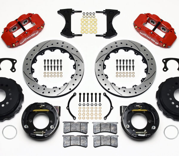 Wilwood Narrow Superlite 4R Rear P-Brk Kit 12.88in Drilled Red Small Ford 2.50in Offset