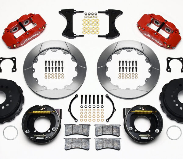 Wilwood Narrow Superlite 4R Rear P-Brk Kit 12.88in Red Chevy 12 Bolt-Spec 3.15in Brng