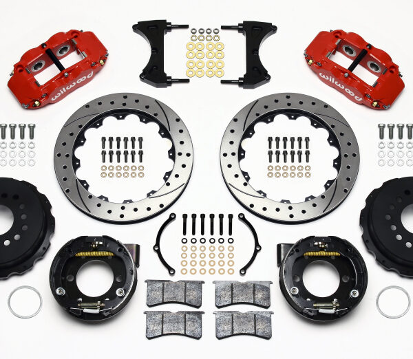 Wilwood Narrow Superlite 4R Rear P-Brk Kit 12.88in Drill Red 2005-2014 Mustang