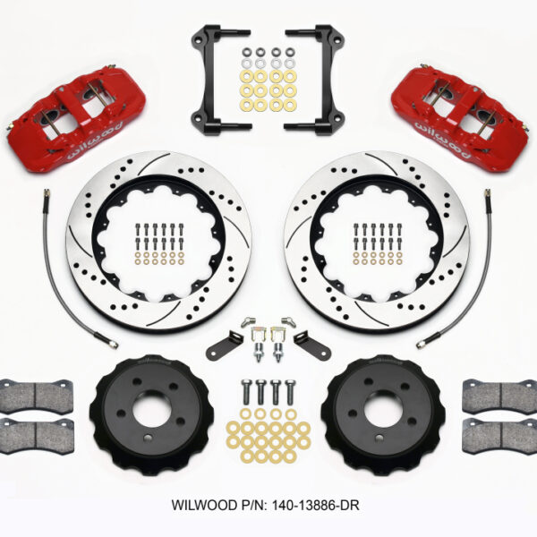 Wilwood AERO6 Front Hat Kit 14.00 Drilled Red 2015-Up Mustang w/Lines