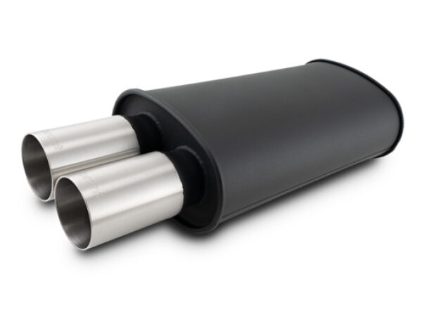 Vibrant Streetpower Flat Blk Muffler 9x5x15in Body 2.5in Inlet ID 3in Tip OD w/Dual Straight Tips